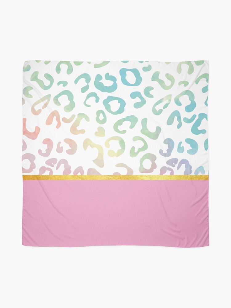 Alternate view of Pink rainbow leopard print, golden lining Scarf