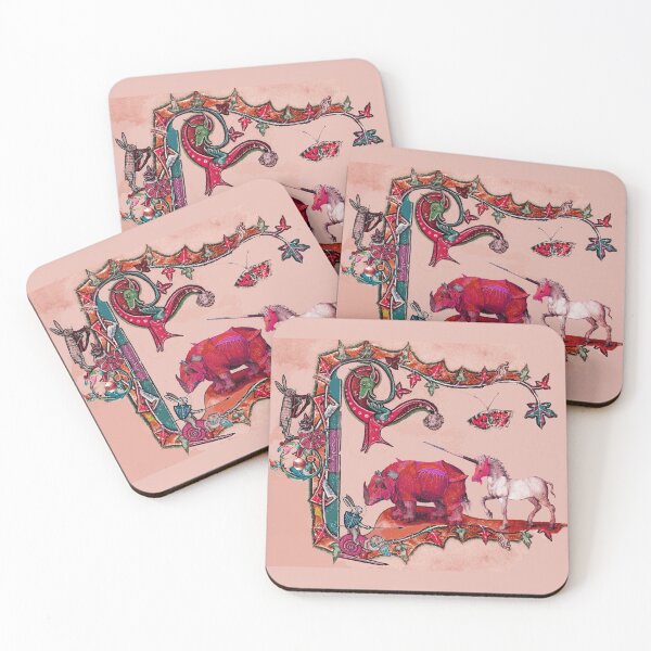 Item preview, WEIRD MEDIEVAL BESTIARY IN PINK, DRAGON,UNICORN ,RHINO AND KILLER RABBIT designed and sold by BulganLumini.