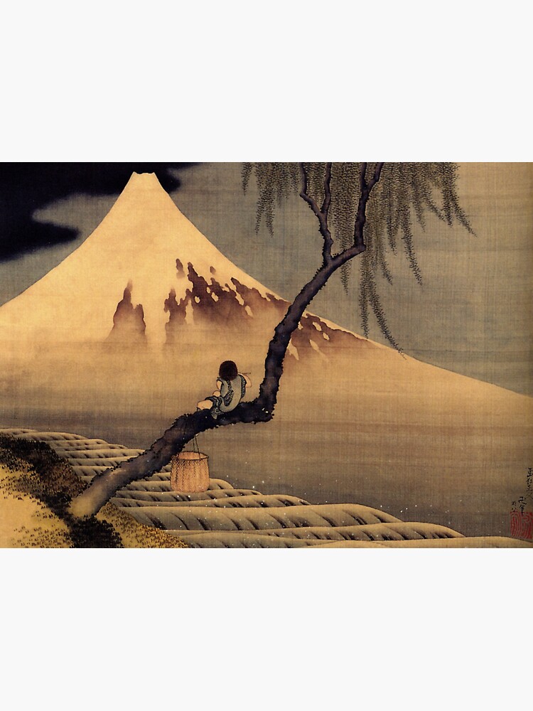 'Boy In Front Of Fujiama' by Katsushika Hokusai (Reproduction) by RozAbellera