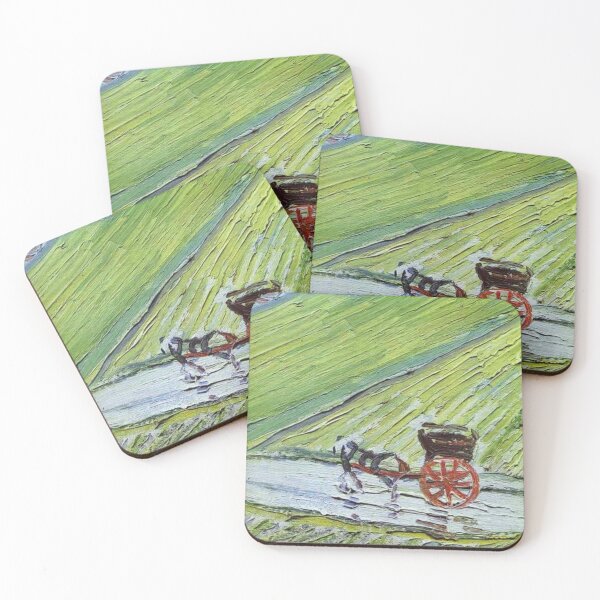 Vincent van Gogh A Road in Auvers after the Rain detail painting Coasters (Set of 4)