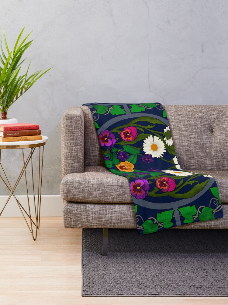 Alternate view of Daisy, Violet, Ivy-- Navy Throw Blanket