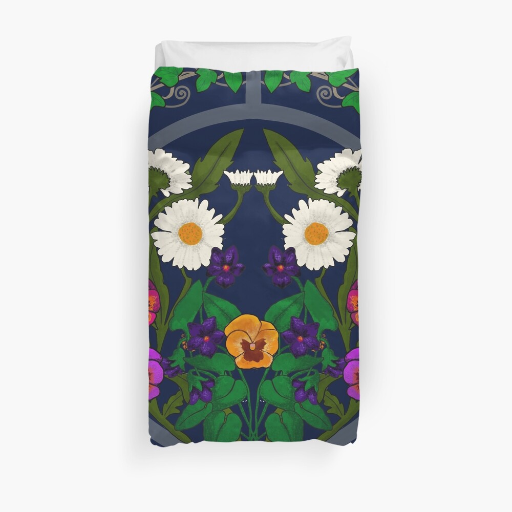 Daisy, Violet, Ivy-- Navy Duvet Cover