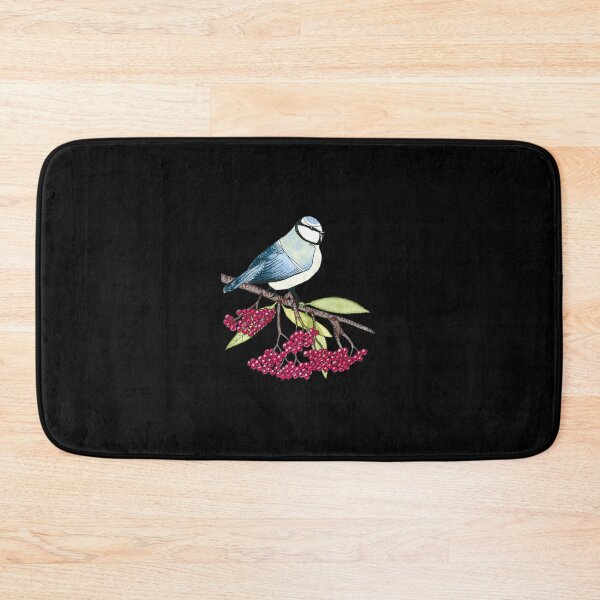 Item preview, Watercolor Blue Bird on a Branch of Rowan  - Black Background designed and sold by AlicjaCurioseur.