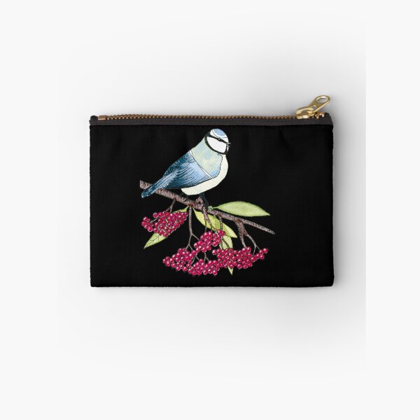 Item preview, Watercolor Blue Bird on a Branch of Rowan  - Black Background designed and sold by AlicjaCurioseur.