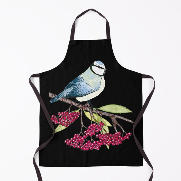 Item preview, Watercolor Blue Bird on a Branch of Rowan - Black Background designed and sold by AlicjaCurioseur.