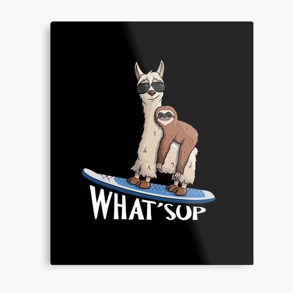 WHAT SUP Hipster Sloth & Llama Stand Up Paddling Pun Metal Print