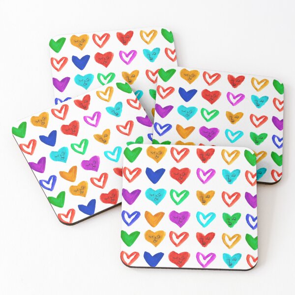Item preview, Rainbow Watercolor Hearts with Abstract Faces Pattern designed and sold by Kristen Lucero.