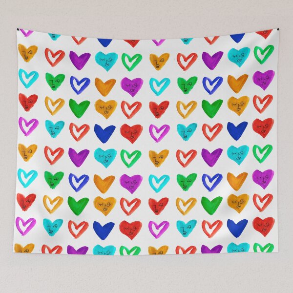 Item preview, Rainbow Watercolor Hearts with Abstract Faces Pattern designed and sold by Kristen Lucero.