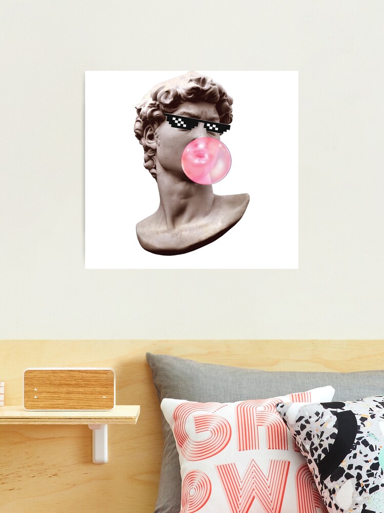 Juniors' Greek God Blowing Bubble Gum Portrait Graphic Tee