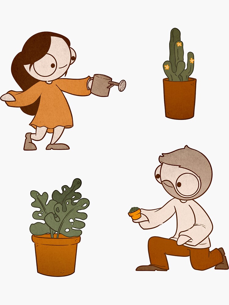Thumbnail 3 of 3, Sticker, John & Catana With Plants! designed and sold by catanacomics.