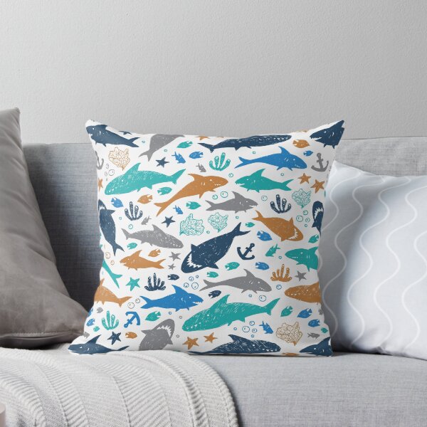 Item preview, Vector white colourful cute shark pen sketch repeat pattern.  designed and sold by jamiesoondesign.