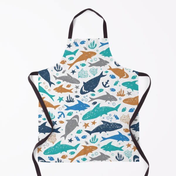 Item preview, Vector white colourful cute shark pen sketch repeat pattern. designed and sold by jamiesoondesign.