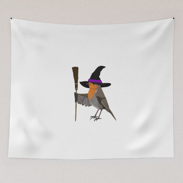 Item preview, Halloween bird motif robin as a witch with witch hat and witch broom designed and sold by jz-birds.