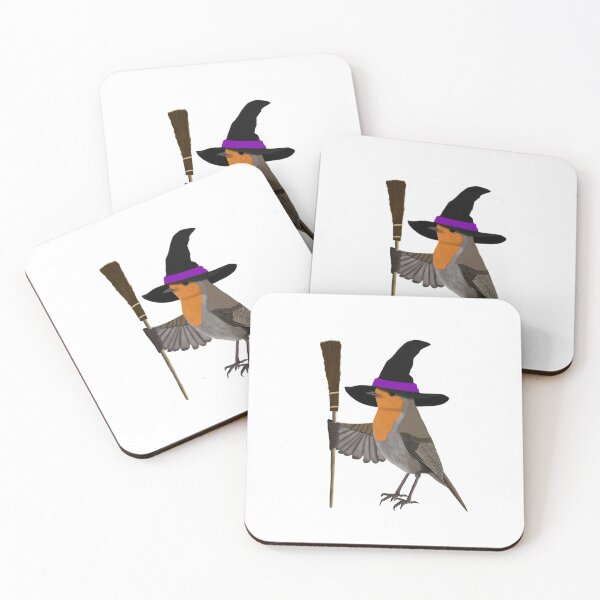 Item preview, Halloween bird motif robin as a witch with witch hat and witch broom designed and sold by jz-birds.