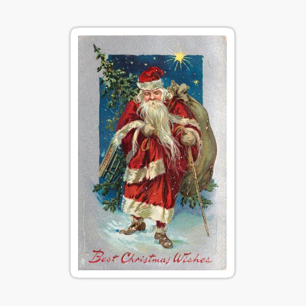 "Best Christmas Wishes" with Santa Vintage Christmas Postcard (1908) Sticker