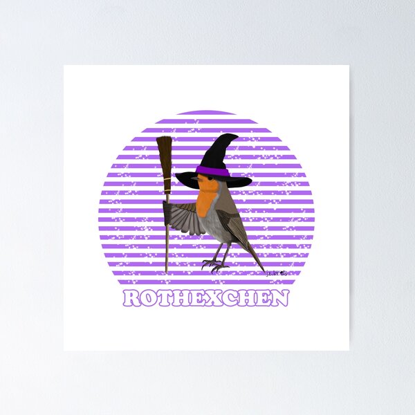 Item preview, Halloween bird motif robin as purple witch with witch hat and witch broom designed and sold by jz-birds.