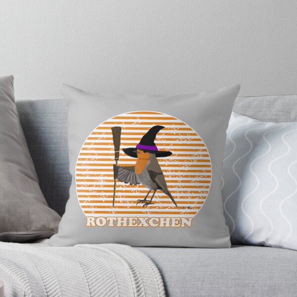 Item preview, Halloween bird motif robin as a witch with witch hat and witch broom orange designed and sold by jz-birds.