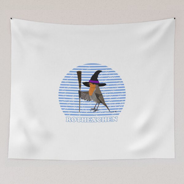 Item preview, Halloween bird motif robin as a witch with witch hat and witch broom blue designed and sold by jz-birds.