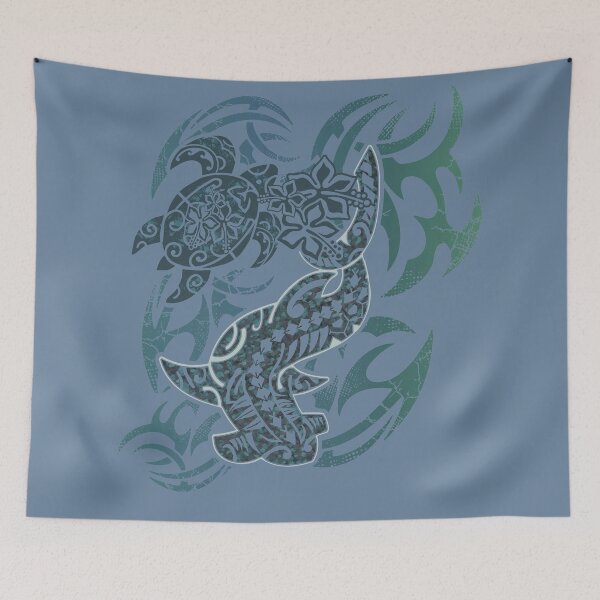 Item preview, Hawaiian Slate Tribal Hammerhead Shark And Turtle designed and sold by sunnthreads.