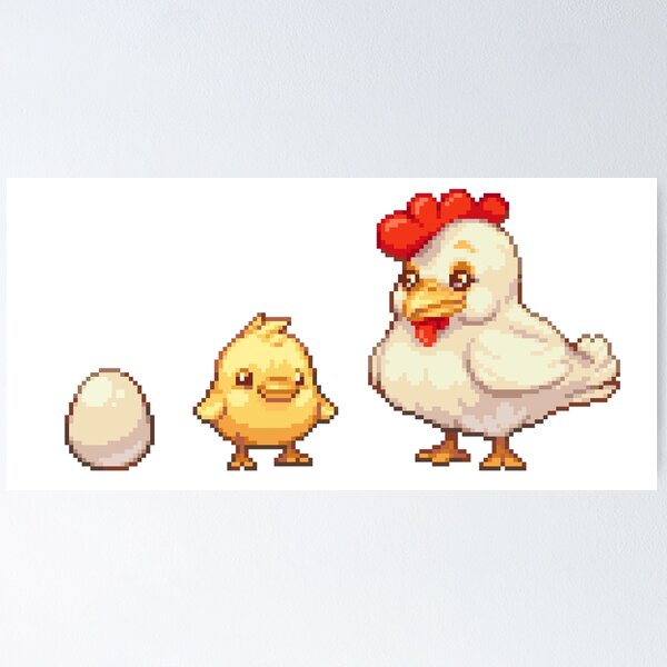 Item preview, Egg, chick and hen.  Chicken pixel art designed and sold by bdws.