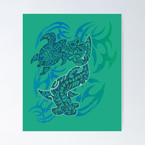Item preview, Samoan Tribal Hammerhead Shark And Turtle designed and sold by sunnthreads.
