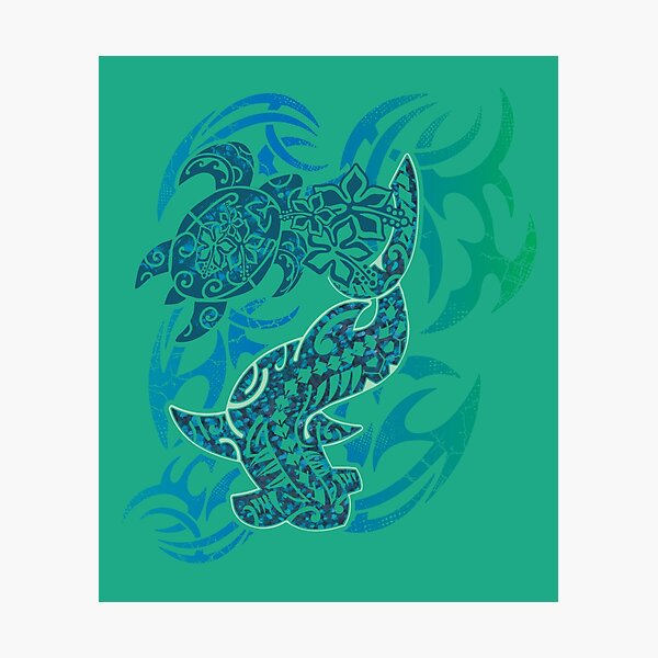 Item preview, Samoan Tribal Hammerhead Shark And Turtle designed and sold by sunnthreads.
