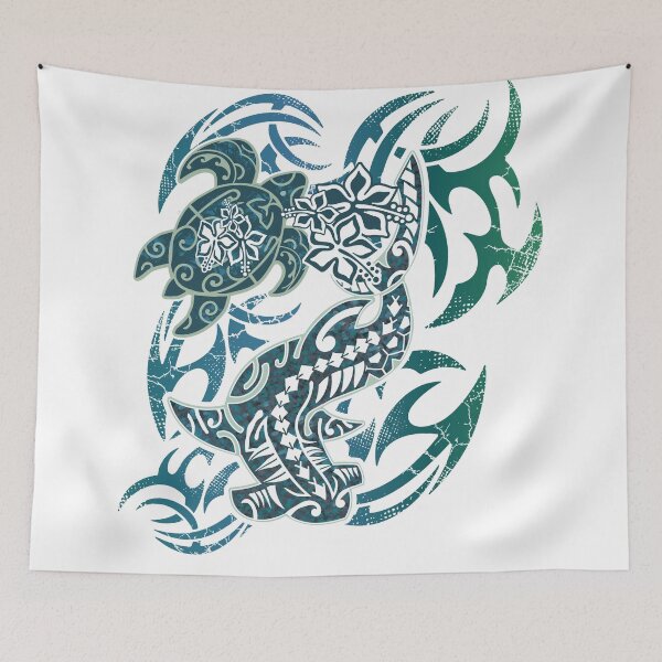 Item preview, Dark Hawaiian Tribal Hammerhead Shark And Turtle designed and sold by sunnthreads.