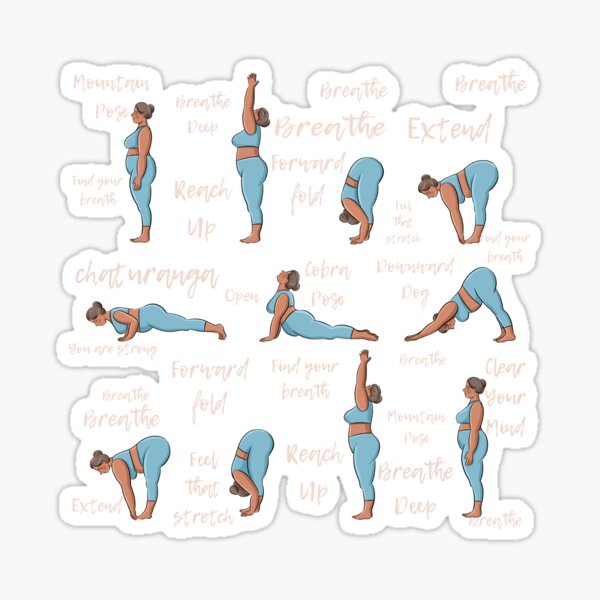 Plus size body positive yoga practice poses sun salutation  Sticker for  Sale by BopoWatercolour