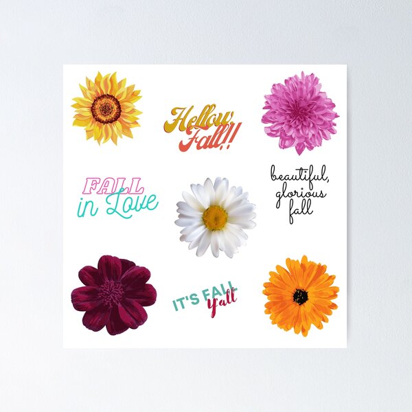 Item preview, Fall Flowers Pack with fall sayings with sunflower, daisies and dahlia designed and sold by milkasweet.