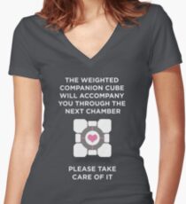 Portal Companion Cube Women's Fitted V-Neck T-Shirt
