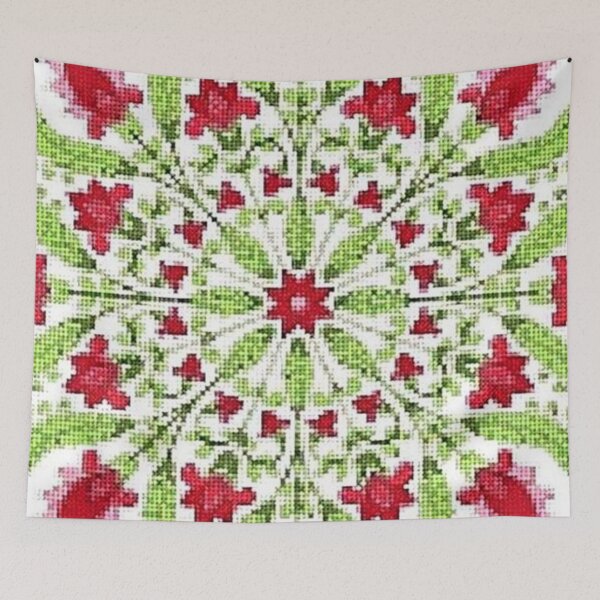 Item preview, DROSERA 2 mandala rosette flower green red rose star embroidery original creation design decorations oriental designed and sold by dragonemma.