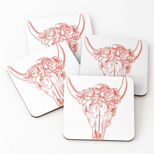 Item preview, Red and White Floral Crown Cow Skull designed and sold by rdeceasedart.