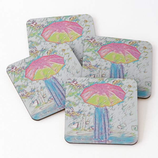 Item preview, Red Umbrella in the Rain - Compact Waterproof Umbrella designed and sold by Galathi Designs.