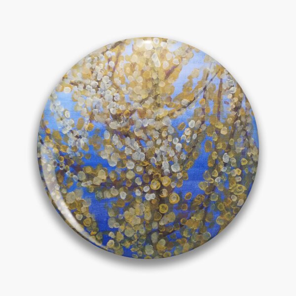Item preview, Yellow forsythia blossom against a blue background designed and sold by esvb.