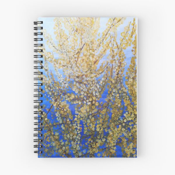 Item preview, Yellow forsythia blossom against a blue background designed and sold by esvb.