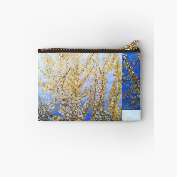 Item preview, Yellow forsythia blossom against a blue background designed and sold by esvb.