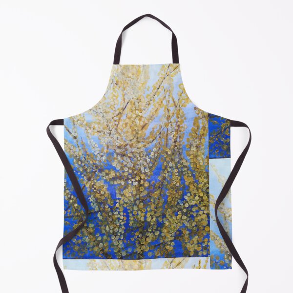 Item preview, Yellow forsythia blossom against a blue background designed and sold by esvb.