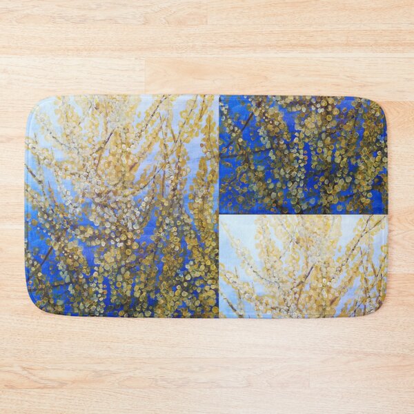 Item preview, Yellow forsythia blossom against a blue background designed and sold by esvb.