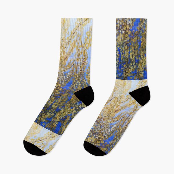 Item preview, Yellow forsythia blossom against a blue background designed and sold by esvb.