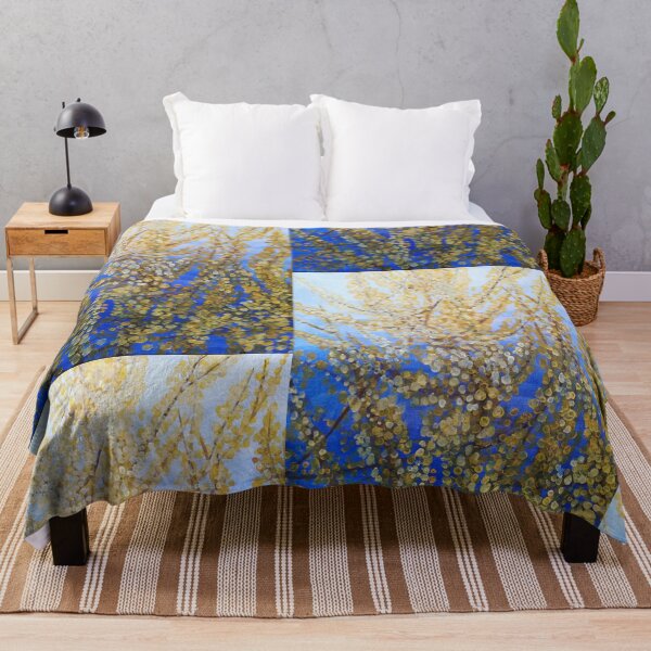 Item preview, Yellow forsythia blossom against a blue background designed and sold by esvb.
