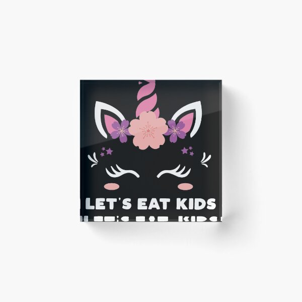 Item preview, Lets Eat Kids Unicorn Punctuation saves lives black background designed and sold by saadmery2020.