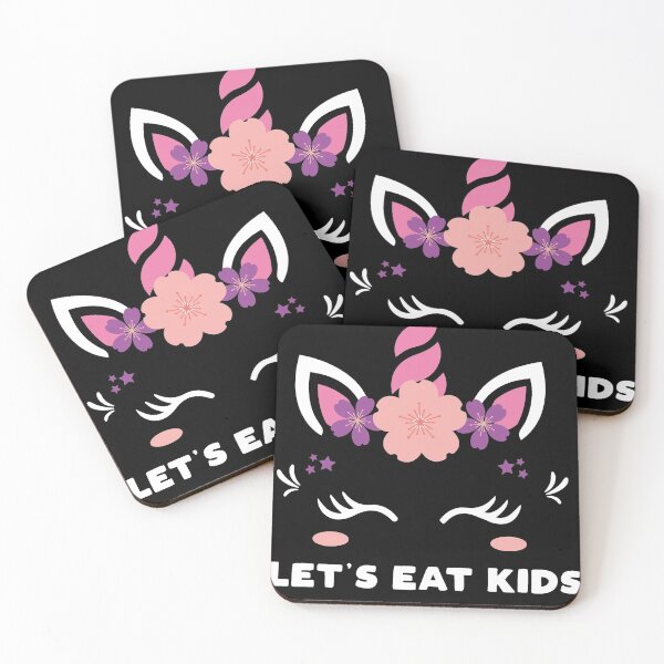 Item preview, Lets Eat Kids Unicorn Punctuation saves lives black background designed and sold by saadmery2020.