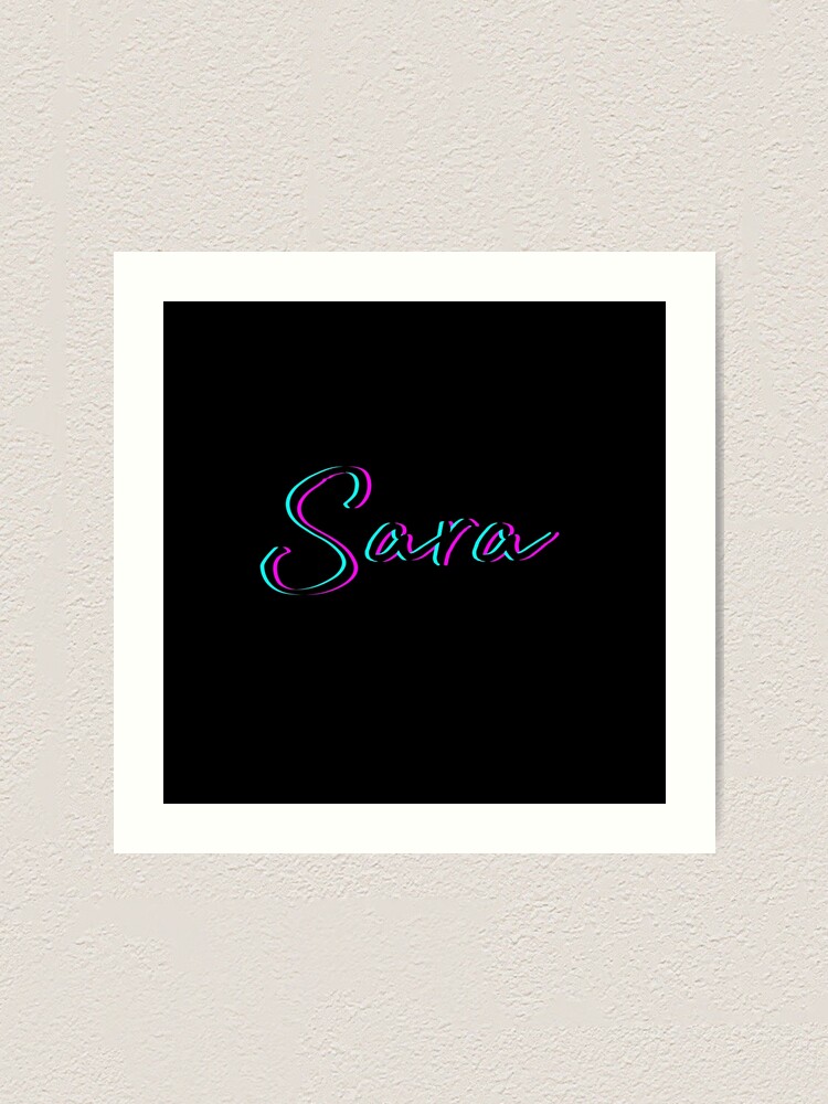 Sara Girls Name Black With Pink And Blue Neon With Sticker Pack Set Art Print By Rynnsbooks Redbubble