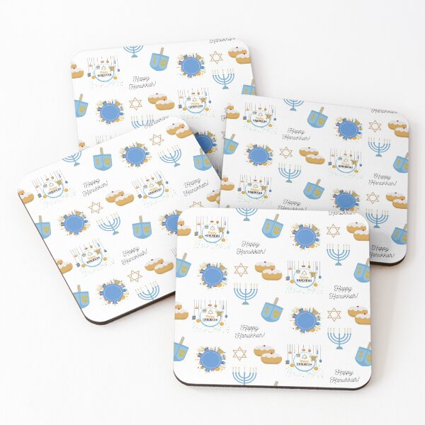 Item preview, Happy Hanukkah Pack with dreidel, menorah, Jewish star and donats designed and sold by milkasweet.