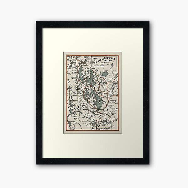 Vintage Muskoka Lakes Map Framed Art Print
