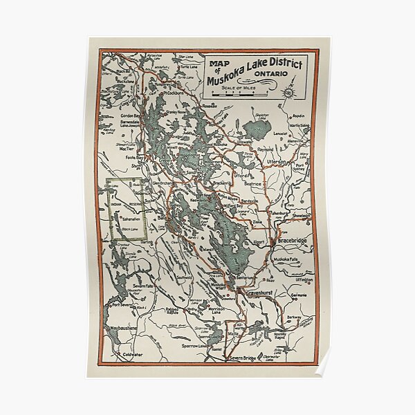Vintage Muskoka Lakes Map Poster
