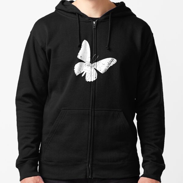 Distressed Butterfly slanted Zipped Hoodie