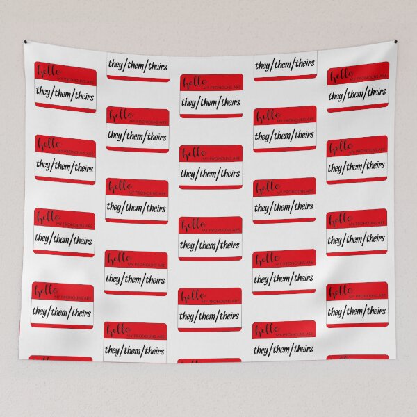 Item preview, Hello My Pronouns Are They Them Theirs Red Nametag designed and sold by agdesigns6.