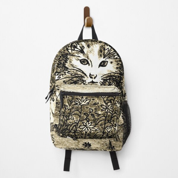 Item preview, Hiding Cat in flower garden illustration antique beige designed and sold by GittaG74.