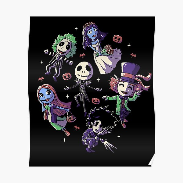 Burtons Halloween Funny Cute Spooky Characters Poster